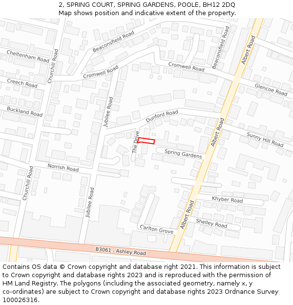 2, SPRING COURT, SPRING GARDENS, POOLE, BH12 2DQ: Location map and indicative extent of plot