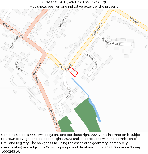 2, SPRING LANE, WATLINGTON, OX49 5QL: Location map and indicative extent of plot