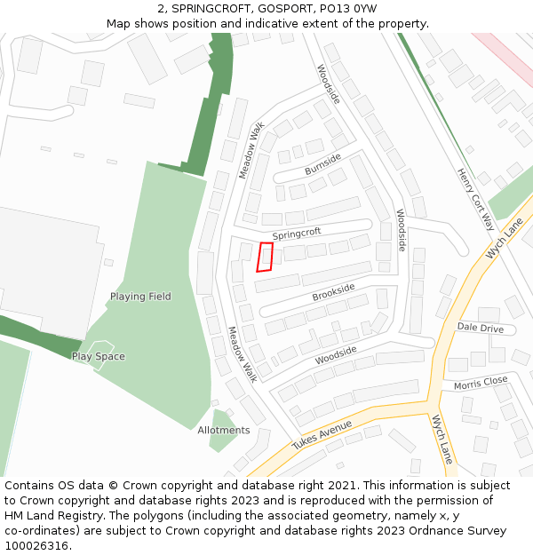 2, SPRINGCROFT, GOSPORT, PO13 0YW: Location map and indicative extent of plot