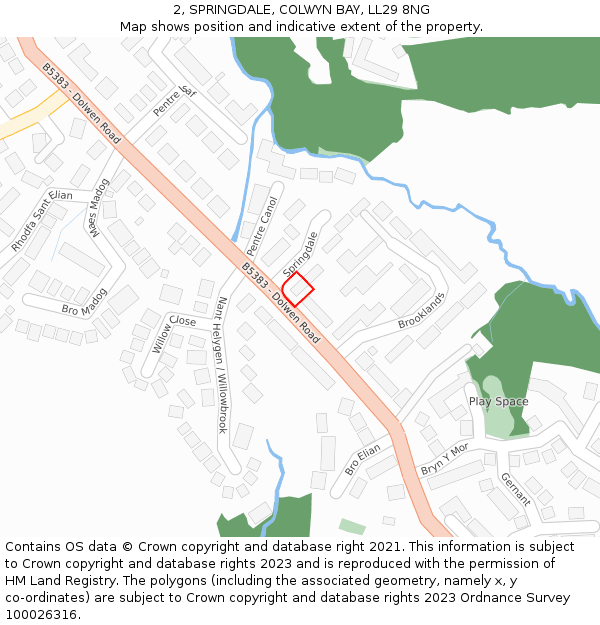 2, SPRINGDALE, COLWYN BAY, LL29 8NG: Location map and indicative extent of plot