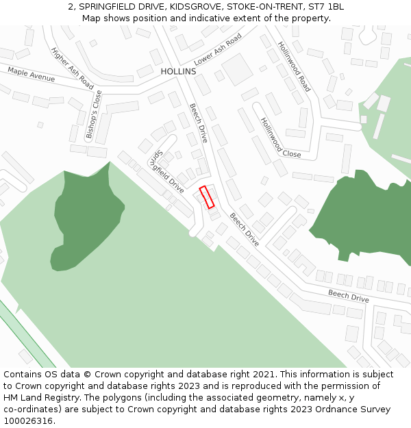 2, SPRINGFIELD DRIVE, KIDSGROVE, STOKE-ON-TRENT, ST7 1BL: Location map and indicative extent of plot