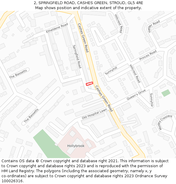 2, SPRINGFIELD ROAD, CASHES GREEN, STROUD, GL5 4RE: Location map and indicative extent of plot