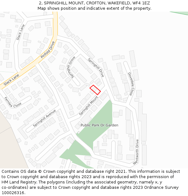 2, SPRINGHILL MOUNT, CROFTON, WAKEFIELD, WF4 1EZ: Location map and indicative extent of plot