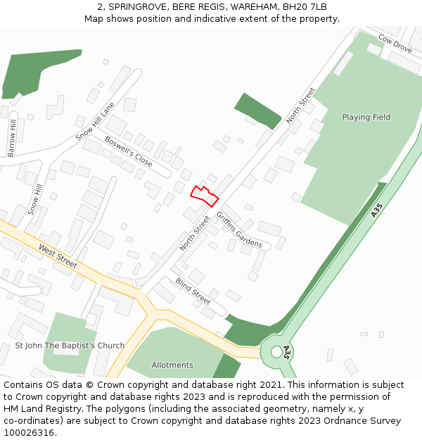 2, SPRINGROVE, BERE REGIS, WAREHAM, BH20 7LB: Location map and indicative extent of plot