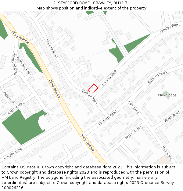 2, STAFFORD ROAD, CRAWLEY, RH11 7LJ: Location map and indicative extent of plot