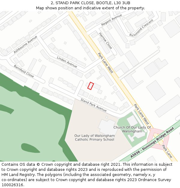 2, STAND PARK CLOSE, BOOTLE, L30 3UB: Location map and indicative extent of plot