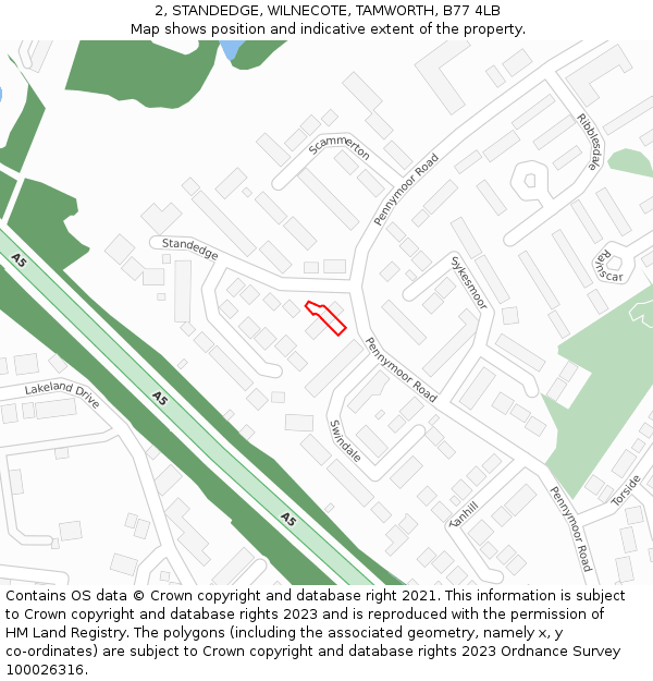 2, STANDEDGE, WILNECOTE, TAMWORTH, B77 4LB: Location map and indicative extent of plot