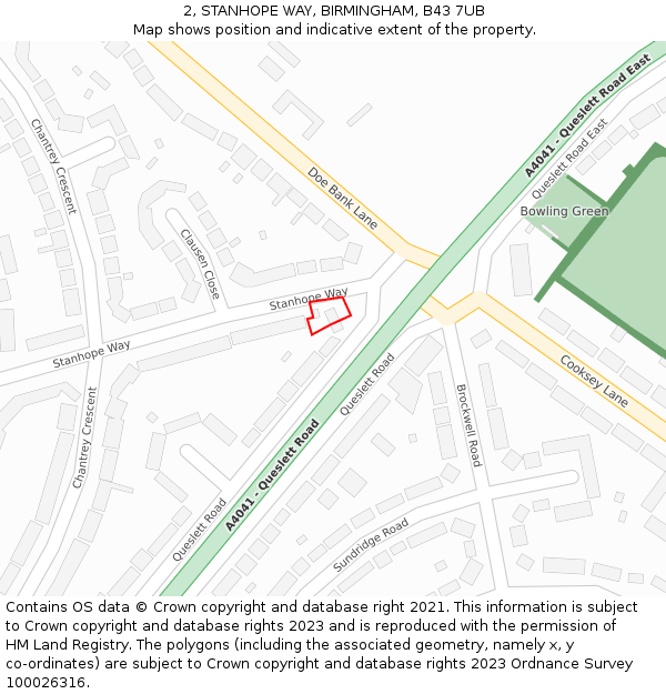 2, STANHOPE WAY, BIRMINGHAM, B43 7UB: Location map and indicative extent of plot