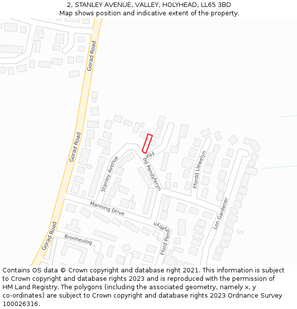 2, STANLEY AVENUE, VALLEY, HOLYHEAD, LL65 3BD: Location map and indicative extent of plot