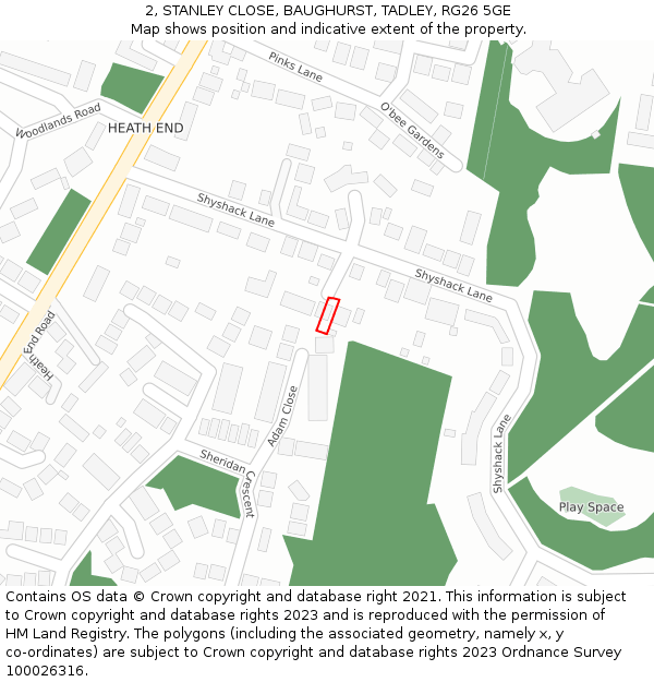 2, STANLEY CLOSE, BAUGHURST, TADLEY, RG26 5GE: Location map and indicative extent of plot