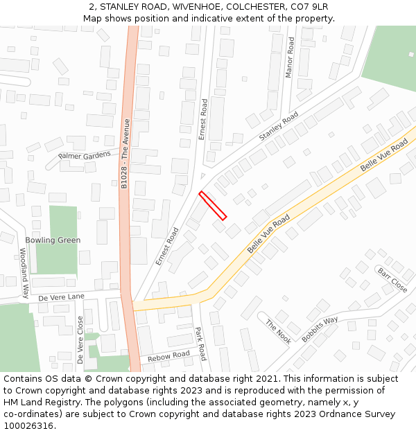 2, STANLEY ROAD, WIVENHOE, COLCHESTER, CO7 9LR: Location map and indicative extent of plot