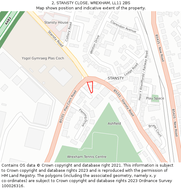 2, STANSTY CLOSE, WREXHAM, LL11 2BS: Location map and indicative extent of plot