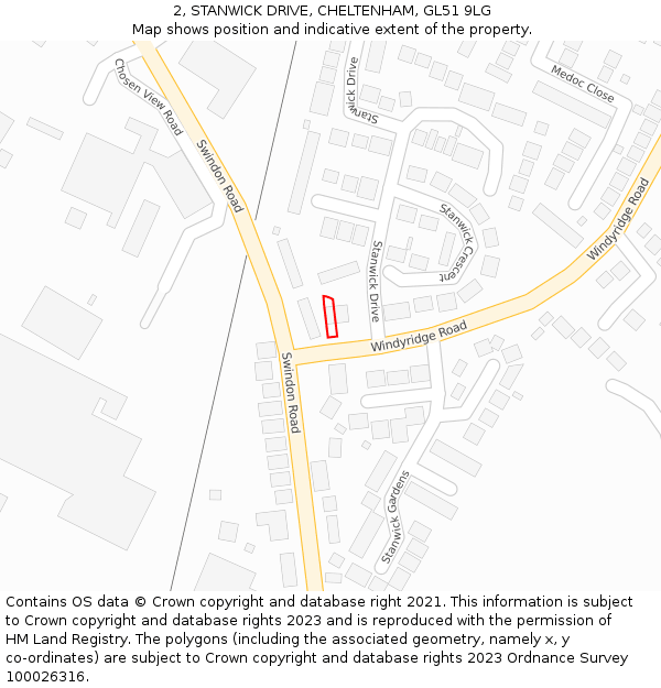 2, STANWICK DRIVE, CHELTENHAM, GL51 9LG: Location map and indicative extent of plot