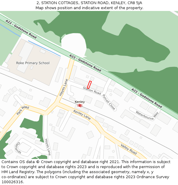 2, STATION COTTAGES, STATION ROAD, KENLEY, CR8 5JA: Location map and indicative extent of plot