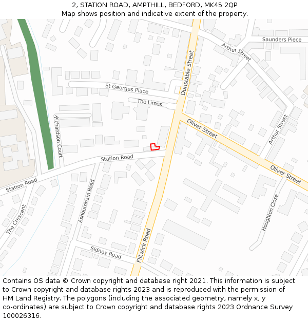 2, STATION ROAD, AMPTHILL, BEDFORD, MK45 2QP: Location map and indicative extent of plot