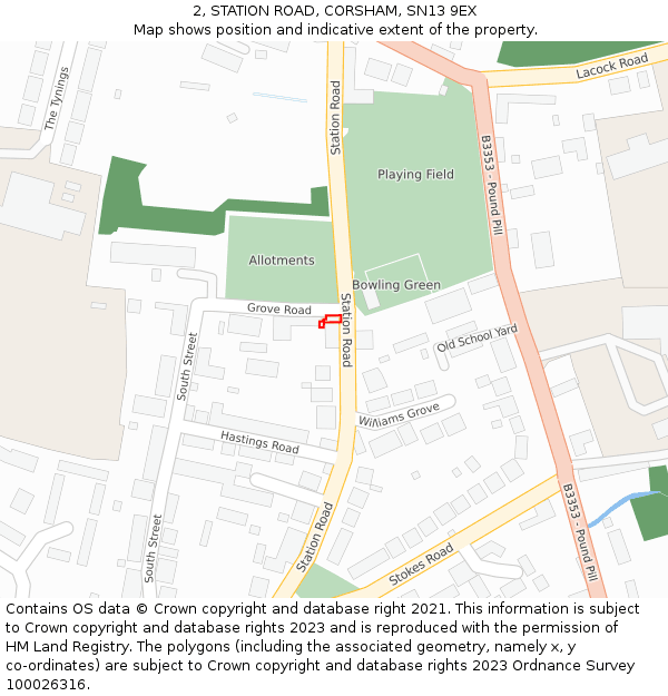 2, STATION ROAD, CORSHAM, SN13 9EX: Location map and indicative extent of plot