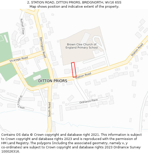 2, STATION ROAD, DITTON PRIORS, BRIDGNORTH, WV16 6SS: Location map and indicative extent of plot