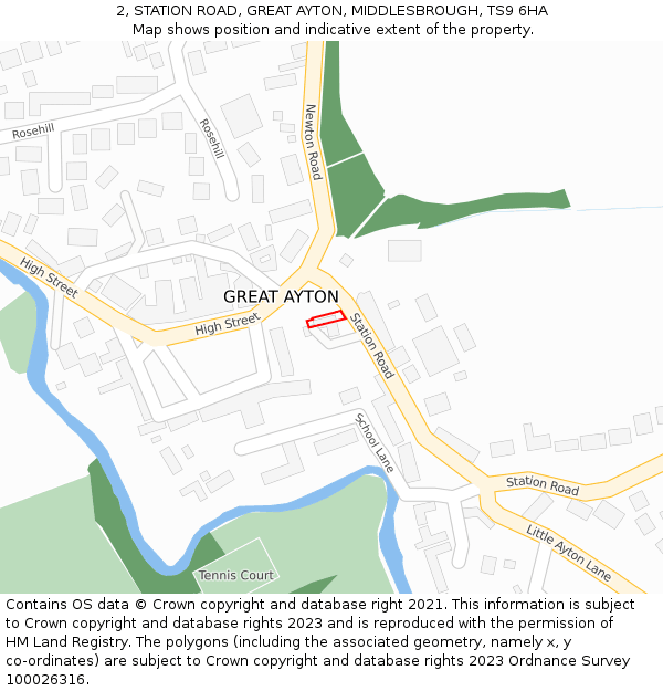 2, STATION ROAD, GREAT AYTON, MIDDLESBROUGH, TS9 6HA: Location map and indicative extent of plot