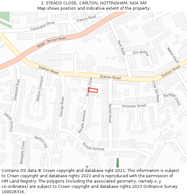 2, STEADS CLOSE, CARLTON, NOTTINGHAM, NG4 3AF: Location map and indicative extent of plot