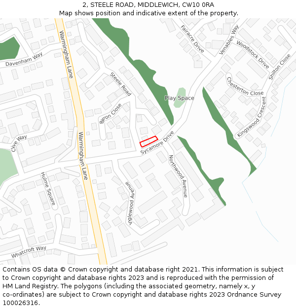 2, STEELE ROAD, MIDDLEWICH, CW10 0RA: Location map and indicative extent of plot
