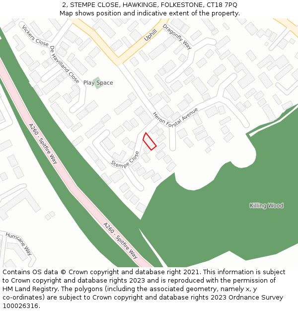 2, STEMPE CLOSE, HAWKINGE, FOLKESTONE, CT18 7PQ: Location map and indicative extent of plot