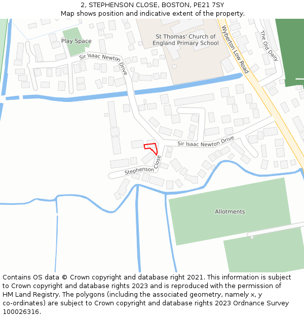 2, STEPHENSON CLOSE, BOSTON, PE21 7SY: Location map and indicative extent of plot