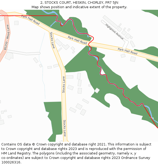 2, STOCKS COURT, HESKIN, CHORLEY, PR7 5JN: Location map and indicative extent of plot