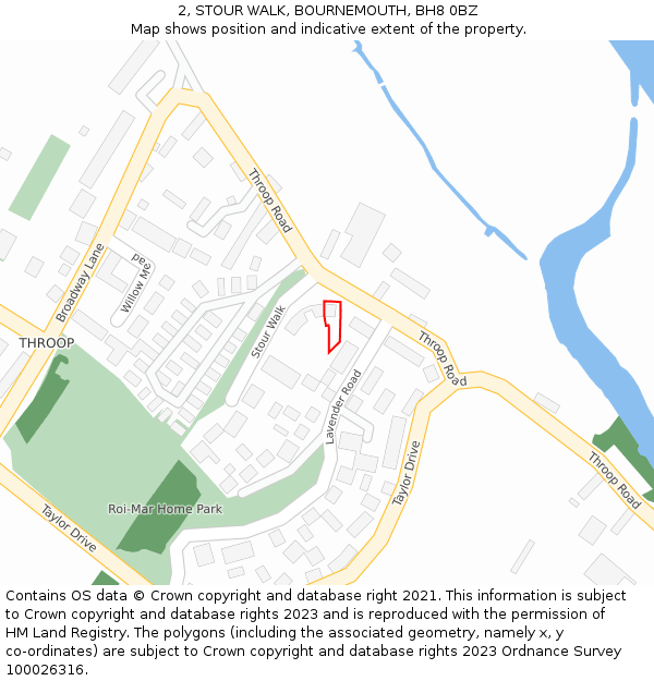 2, STOUR WALK, BOURNEMOUTH, BH8 0BZ: Location map and indicative extent of plot