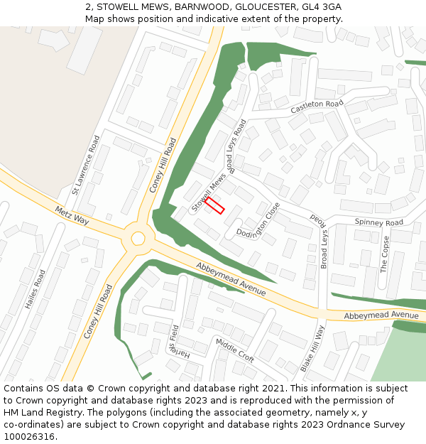 2, STOWELL MEWS, BARNWOOD, GLOUCESTER, GL4 3GA: Location map and indicative extent of plot