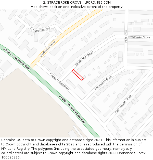 2, STRADBROKE GROVE, ILFORD, IG5 0DN: Location map and indicative extent of plot