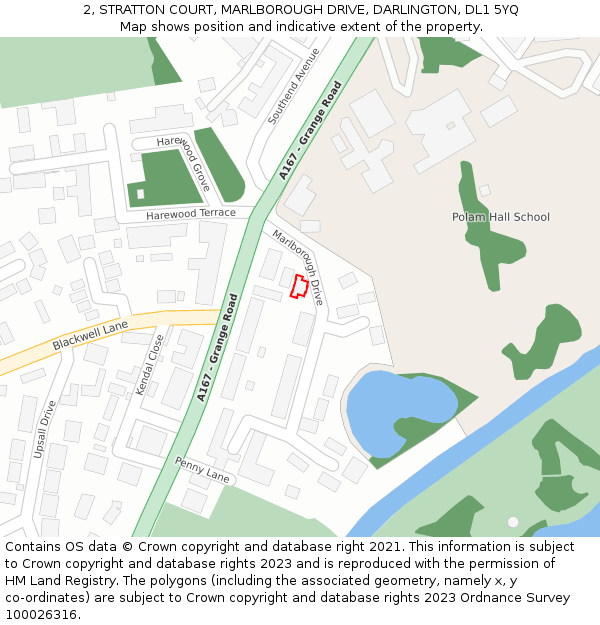 2, STRATTON COURT, MARLBOROUGH DRIVE, DARLINGTON, DL1 5YQ: Location map and indicative extent of plot