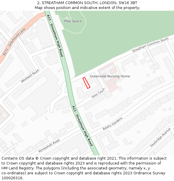 2, STREATHAM COMMON SOUTH, LONDON, SW16 3BT: Location map and indicative extent of plot