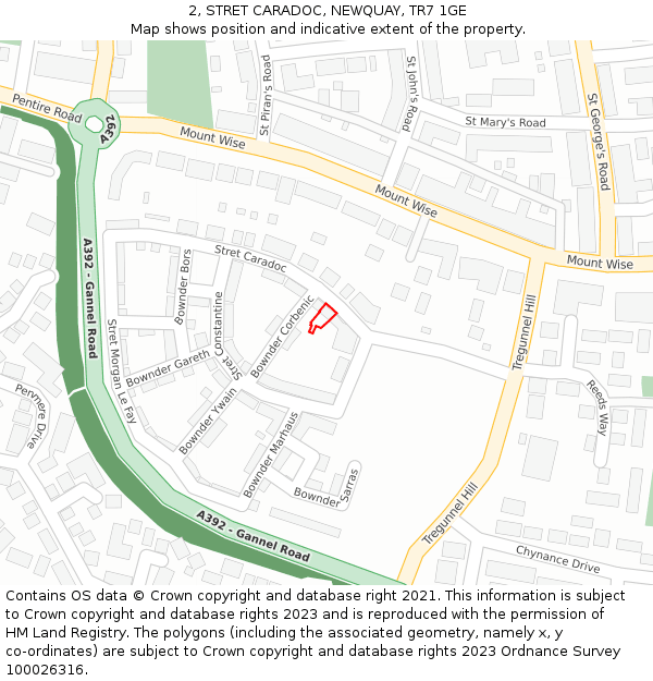 2, STRET CARADOC, NEWQUAY, TR7 1GE: Location map and indicative extent of plot