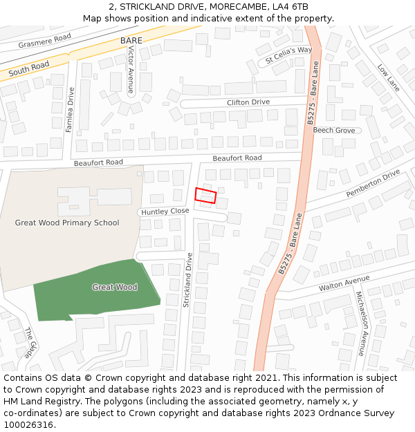 2, STRICKLAND DRIVE, MORECAMBE, LA4 6TB: Location map and indicative extent of plot