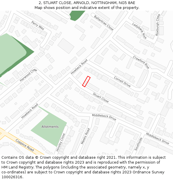 2, STUART CLOSE, ARNOLD, NOTTINGHAM, NG5 8AE: Location map and indicative extent of plot