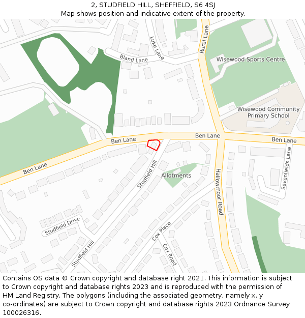 2, STUDFIELD HILL, SHEFFIELD, S6 4SJ: Location map and indicative extent of plot