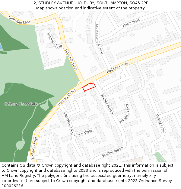 2, STUDLEY AVENUE, HOLBURY, SOUTHAMPTON, SO45 2PP: Location map and indicative extent of plot