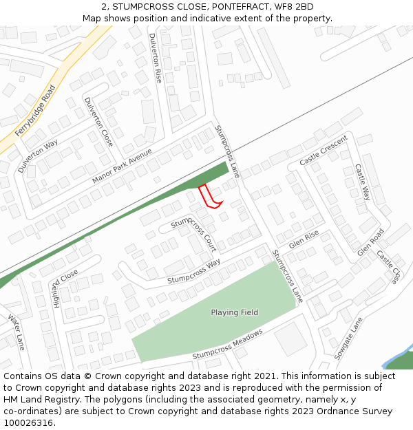 2, STUMPCROSS CLOSE, PONTEFRACT, WF8 2BD: Location map and indicative extent of plot