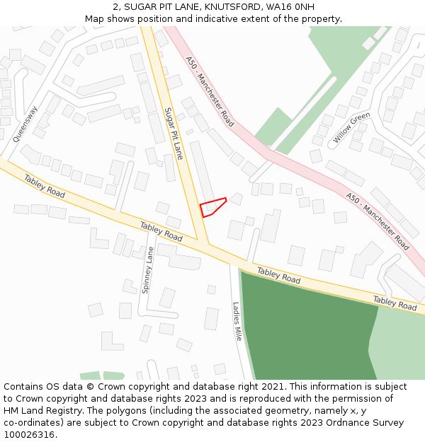 2, SUGAR PIT LANE, KNUTSFORD, WA16 0NH: Location map and indicative extent of plot