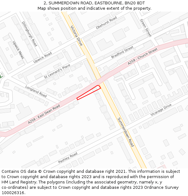 2, SUMMERDOWN ROAD, EASTBOURNE, BN20 8DT: Location map and indicative extent of plot