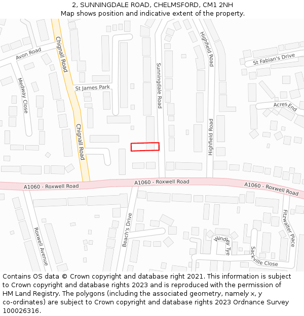 2, SUNNINGDALE ROAD, CHELMSFORD, CM1 2NH: Location map and indicative extent of plot