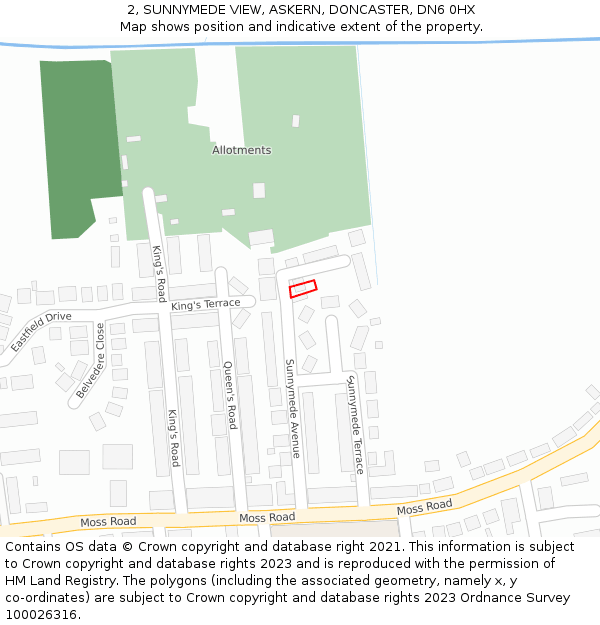 2, SUNNYMEDE VIEW, ASKERN, DONCASTER, DN6 0HX: Location map and indicative extent of plot