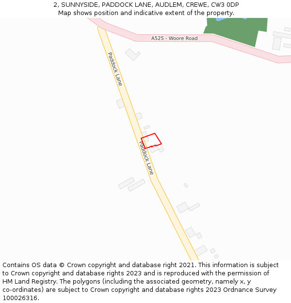 2, SUNNYSIDE, PADDOCK LANE, AUDLEM, CREWE, CW3 0DP: Location map and indicative extent of plot