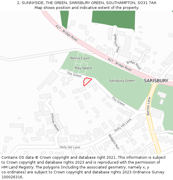 2, SUNNYSIDE, THE GREEN, SARISBURY GREEN, SOUTHAMPTON, SO31 7AA: Location map and indicative extent of plot