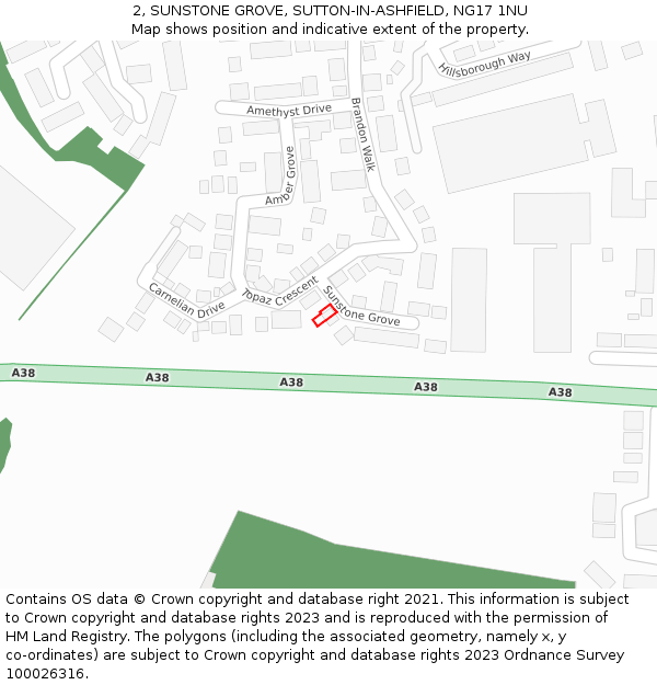 2, SUNSTONE GROVE, SUTTON-IN-ASHFIELD, NG17 1NU: Location map and indicative extent of plot