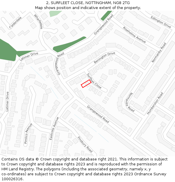 2, SURFLEET CLOSE, NOTTINGHAM, NG8 2TG: Location map and indicative extent of plot