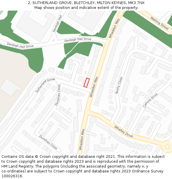 2, SUTHERLAND GROVE, BLETCHLEY, MILTON KEYNES, MK3 7NX: Location map and indicative extent of plot
