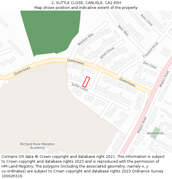 2, SUTTLE CLOSE, CARLISLE, CA2 6SH: Location map and indicative extent of plot