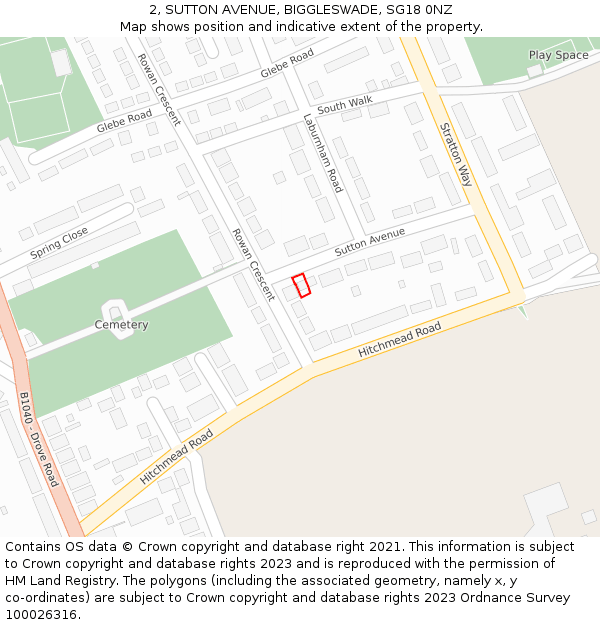 2, SUTTON AVENUE, BIGGLESWADE, SG18 0NZ: Location map and indicative extent of plot