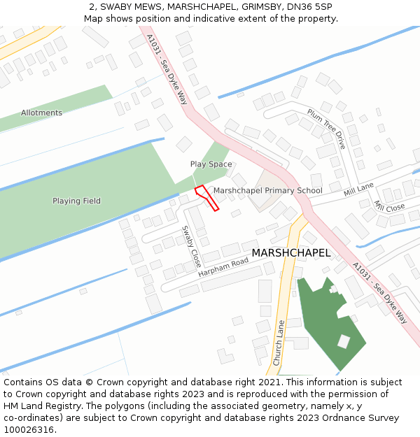 2, SWABY MEWS, MARSHCHAPEL, GRIMSBY, DN36 5SP: Location map and indicative extent of plot